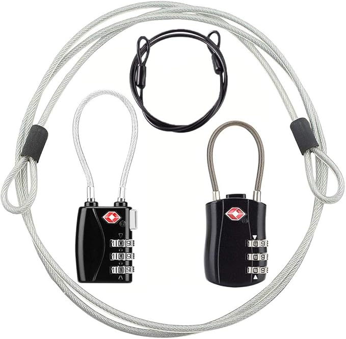 TSA Luggage Locks, Digit Combination Padlockss and Steel Cable Combination Travel Security Lock, Coded Lock for Suitcases,Travel Bag, Suit Case, Gym, Bike Locks (TSA Luggage Locks -2)