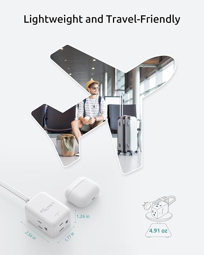 Flat Extension Cord Short 1.5ft, ETL Listed, NUTICT 3 Prong Indoor Extension Cord with 900J Surge Protector, 13A/1625W, Right Angle Flat Wall Plug, Small Outlet Extender for Kitchen Bathroom, White