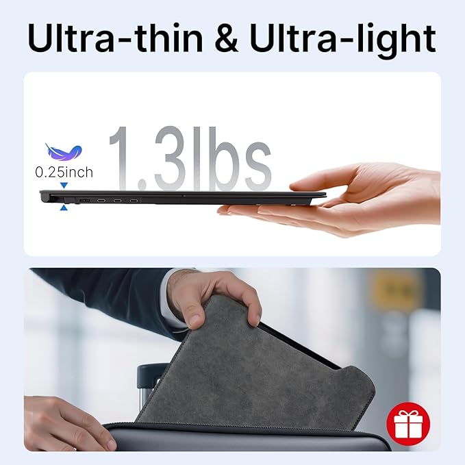 Laptop Screen Extender - Ultra-Thin 1.3lbs 14" FHD IPS Dual Portable Monitor Extension for Laptop, Attachment Plug & Play for 13-17" Laptops, Second Extra Travel Display for Windows/Mac/Android