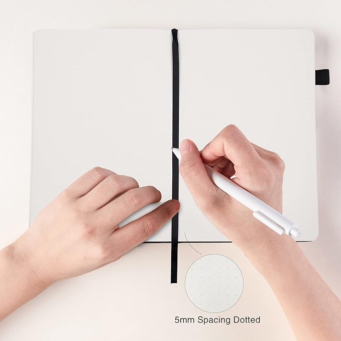 Deziliao 5 Pack Dotted Journal Notebooks with Pen Loop, Hardcover Notebook Journal for Work, 100Gsm Premium Thick Paper with Inner Pocket, Medium 5.7"x8.4", （Black）