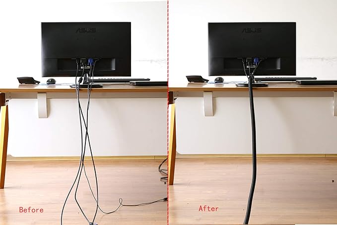 Alex Tech 10ft - 1.25 inch Cord Protector Wire Loom Tubing Cable Sleeve Split Sleeving for USB Cable Power Cord Audio Video Cable – Protect Cat from Chewing Cords - Black