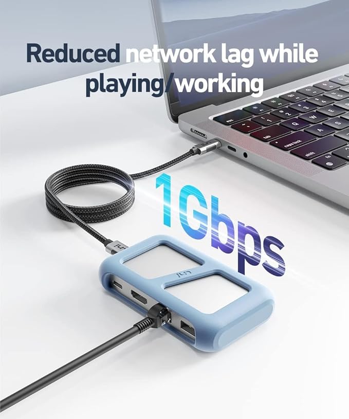 uni USB C Hub, 8-in-1 USB Type C Multiport Hub, 4K @60Hz HDMI, 1-Gbps LAN, 100W PD, 5 Gbps USB 3.0, Compatible with iPad Pro, MacBook Pro/Air, Dell XPS, Galaxy, etc, 3FT