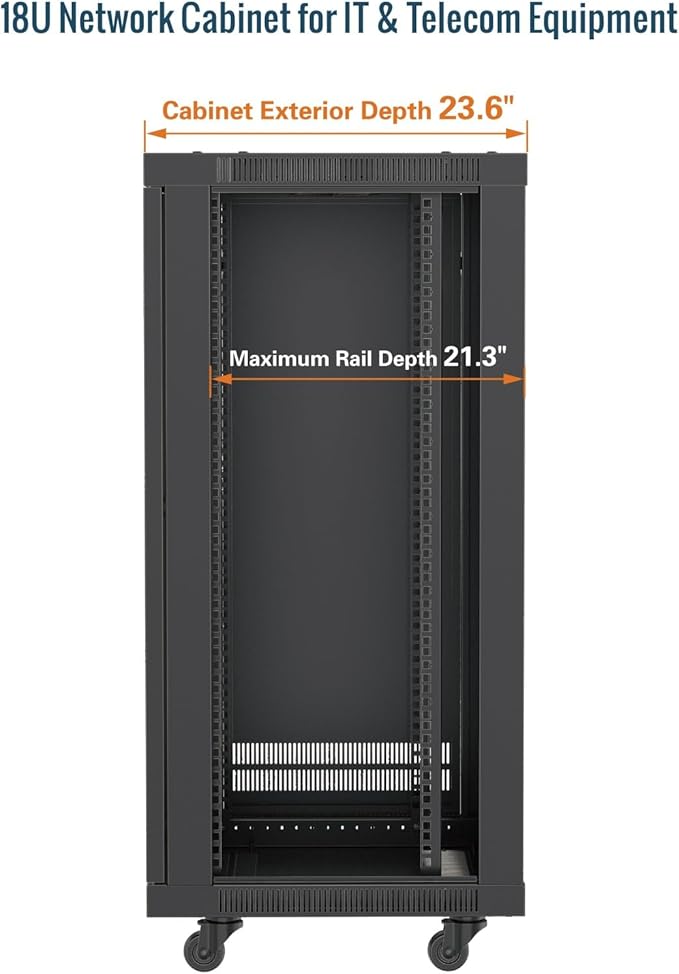Tecmojo 18U Wall Mount Rack,18U Rack 23.6 Inch Depth,Hold Up to 176 Lbs,Server Rack with Casters,Enclosed Network Cabinet Kit for 19 Inch Network,Server and AV Gear,Mesh Door(Elite Collection)