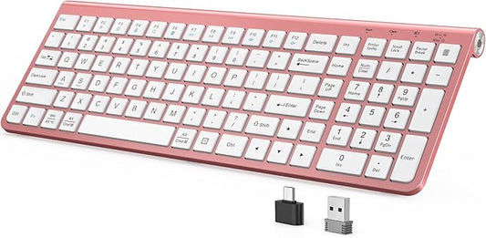 JOYACCESS Pink Wireless Keyboard,USB & Type C 2-in-1 Receiver, Full-Sized Ergonomic Computer Keyboard with Cover,Compatible with Windows/Mac/PC/Laptop