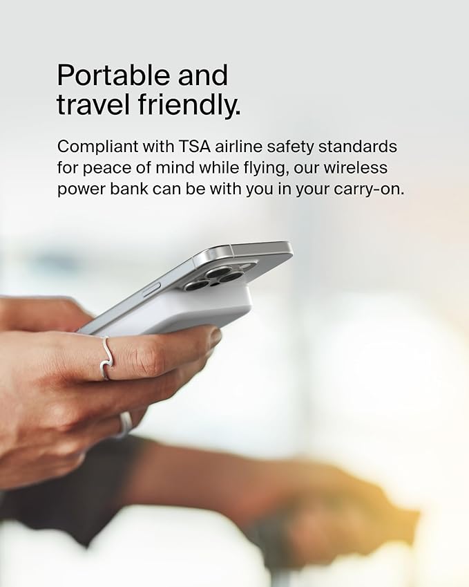 Belkin Portable Charger, Wireless Power Bank 15W 8000 mAh w/ Qi2 - MagSafe Charger w/Built-in Pop-up Kickstand - Compatible w/iPhone 17, Air, Pro, Pro Max, Google Pixel 10, etc. - White