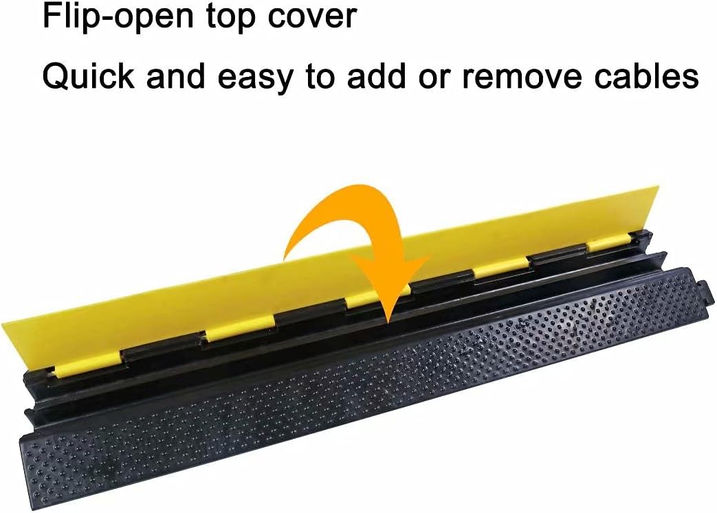 Rubber Cable Ramp Cord Cover Cable Protector Ramps Wire Hose Protective 2 Channel 22000Lbs Load Capacity Traffic Speed Bump for Asphalt Concrete Gravel Driveway Indoor Outdoor, 4 Pack