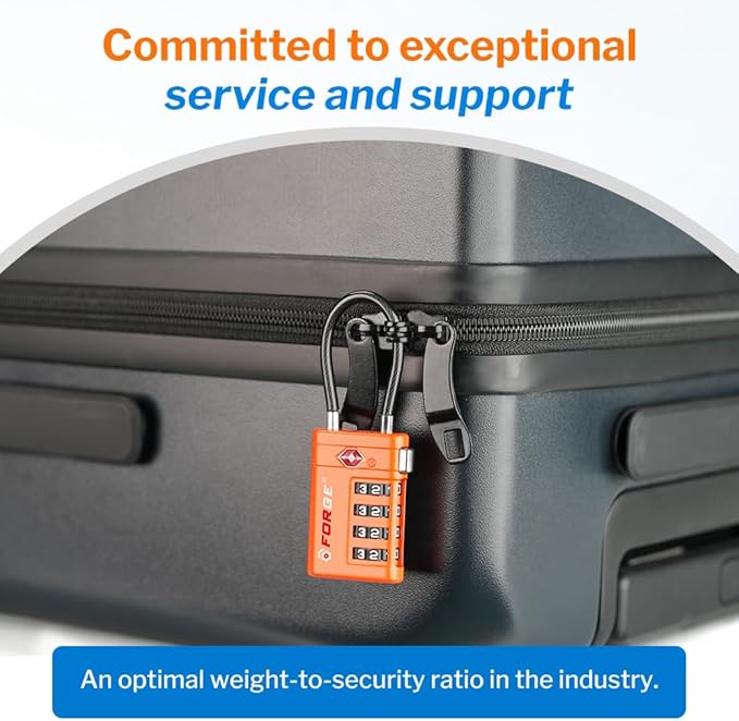 Forge TSA Approved Luggage Locks 4 Digit Combination TSA Travel Locks with TSA008, Open Alert Indicator, Zinc Alloy Body for Luggage, Suitcase, Backpack, and More. Orange 4 Locks.