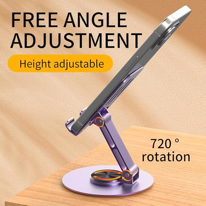 Universal Metal Cell Phone Stand, Multi-Angel Adjustable 360° Rotation Non-Slip Metal Phone Stand Compatible with iPhone 16/15/14/13/12 Pro Max and All Smartphones