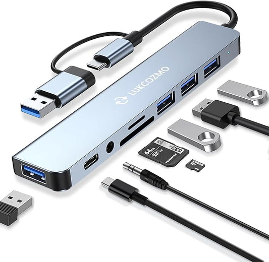 USB Hub USB C Hub USB Splitter 7 in 1 USB Extender with 4 USB Port 1 USBC Port TF/SD Card Reader Audio Output Compatible with MacBook/Pad Pro/Dell/HP Laptop/Phones…