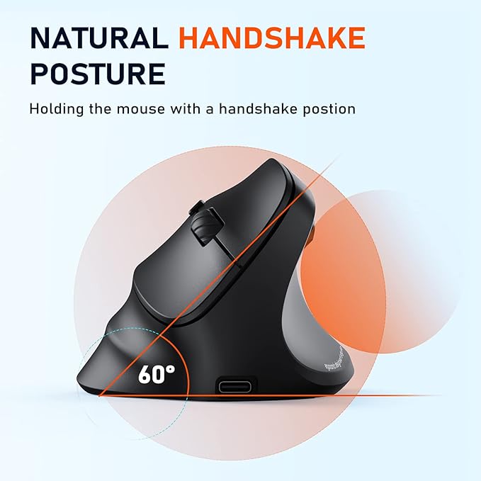 MEETION Ergonomic Mouse, Wireless Vertical Mouse RGB Backlit Rechargeable Mice for Bluetooth(5.2 + 3.0) & USB-A with USB-C Adapter 4 Adjustable DPI for Mac/Windows/Andriod/PC/Tablet/iPad Black