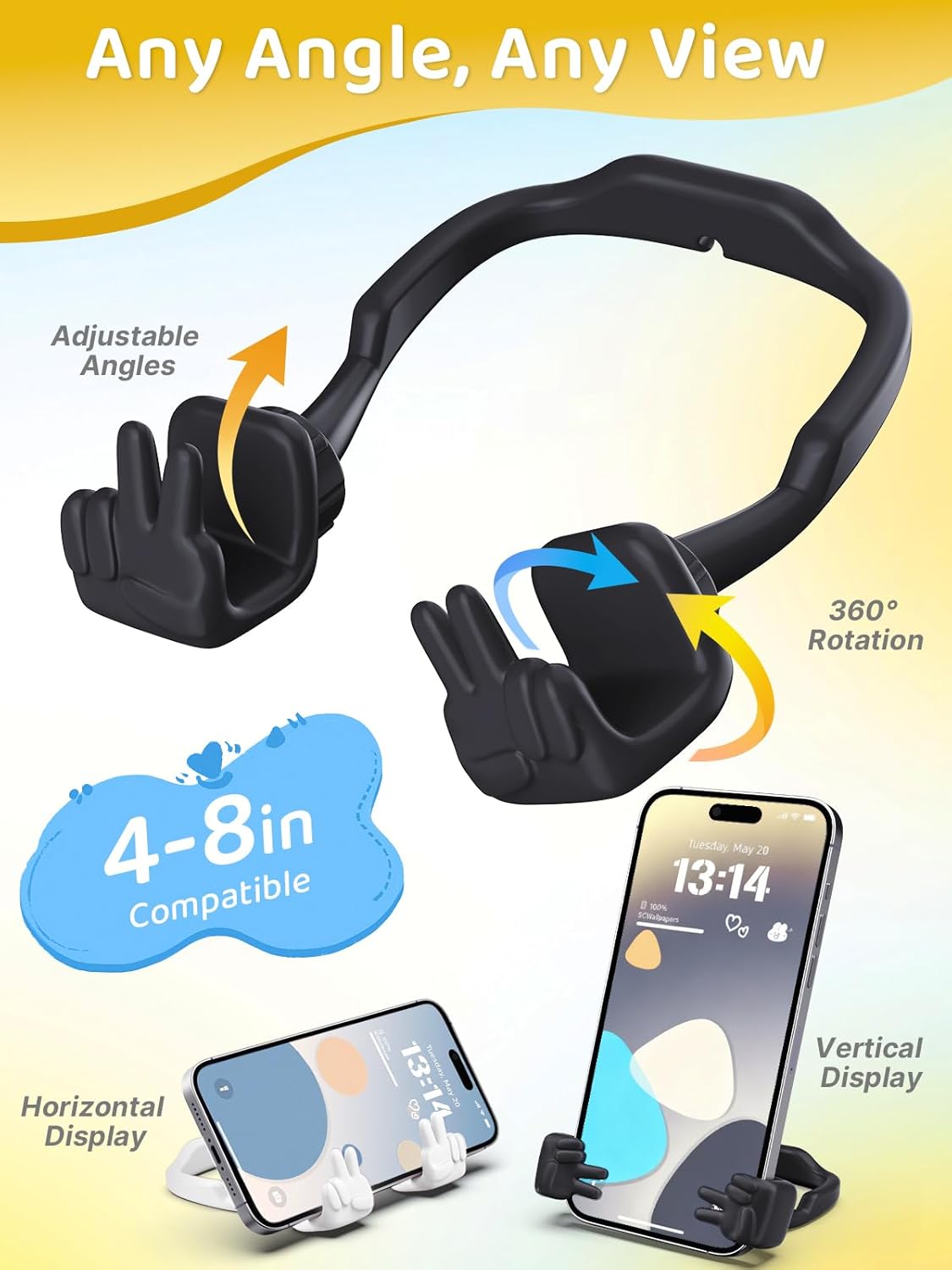 Stocking Stuffers for Teens Girls Boys Kids Cell Phone Stand: 2 Pack Upgrade Adjustable Peace Sign Thumbs Lazy Phone Holder for Desk Cool Gadgets Birthday Gifts for Women Men Adults (Black&White)