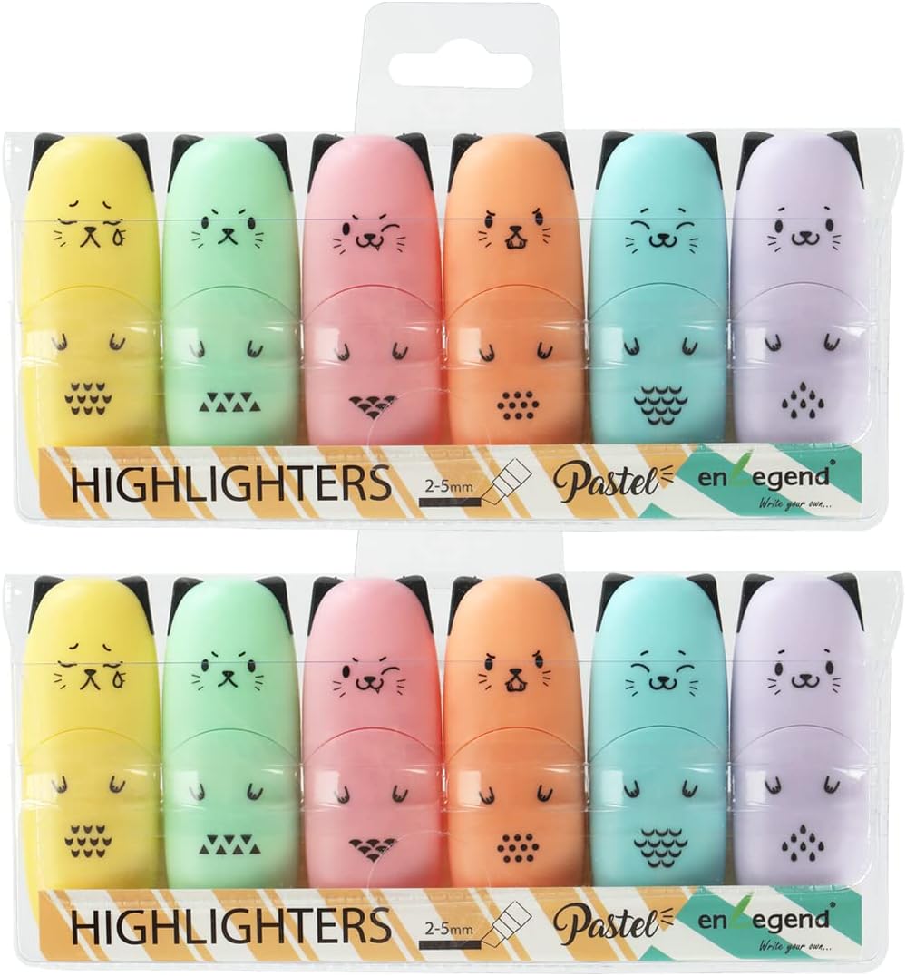 2 Packs Cute Animal Design Mini Highlighter Pen Assorted Colors Chisel Tip Gift Pastel Color Highlighter Marker…