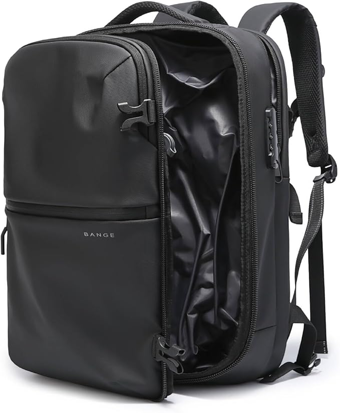 BANGE Travel Backpack with Vacuum Pocket and TSA lock version can hold 15.6 inch Laptop suitable Overnight Flight Approved Anti-theft Bag