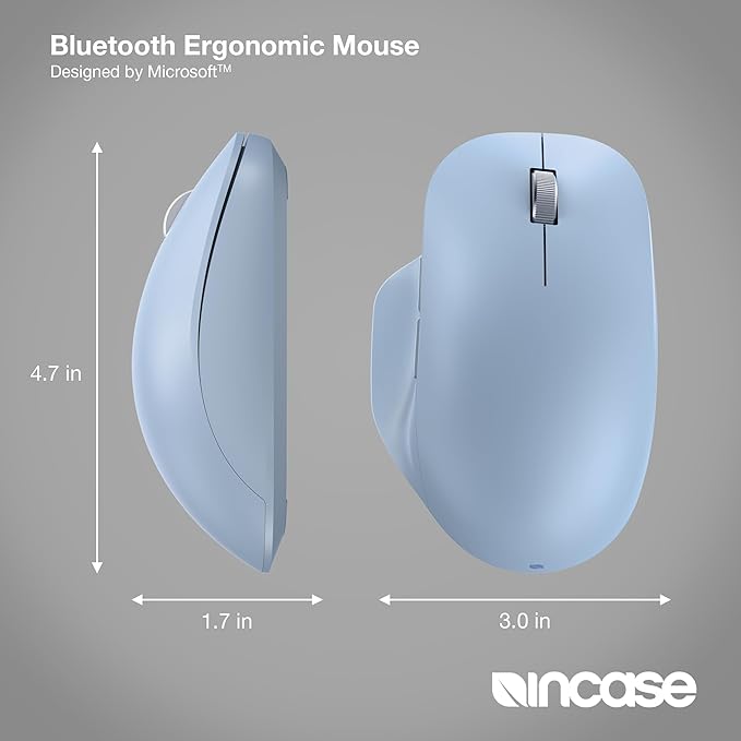 Incase Bluetooth Ergonomic Mouse – Designed by Microsoft – Two Thumb Buttons, Easy to Grip Thumb Rest, Precision Tracking, Connects 3 Devices, 15 Month Battery Life, PCs/Laptops (Pastel Blue)