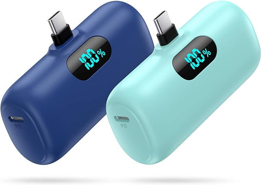 [2-Pack] Mini Portable Charger 5000mAh Power Bank,3A PD USB C Cell Phone Portable Power, LCD Display Battery Pack Compatible with iPhone 16/15/15 plus/15 pro/15 pro Max/Android/Samsung/Moto/LG etc
