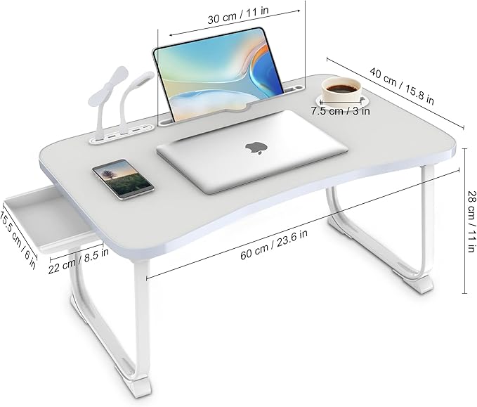 Fayquaze Laptop Bed Desk, Portable Foldable Lap Bed Table with USB Charge Port Storage Drawer and Cup Holder,Lap Desk Laptop Stand Tray Table Serving Tray for Eating, Reading and Working