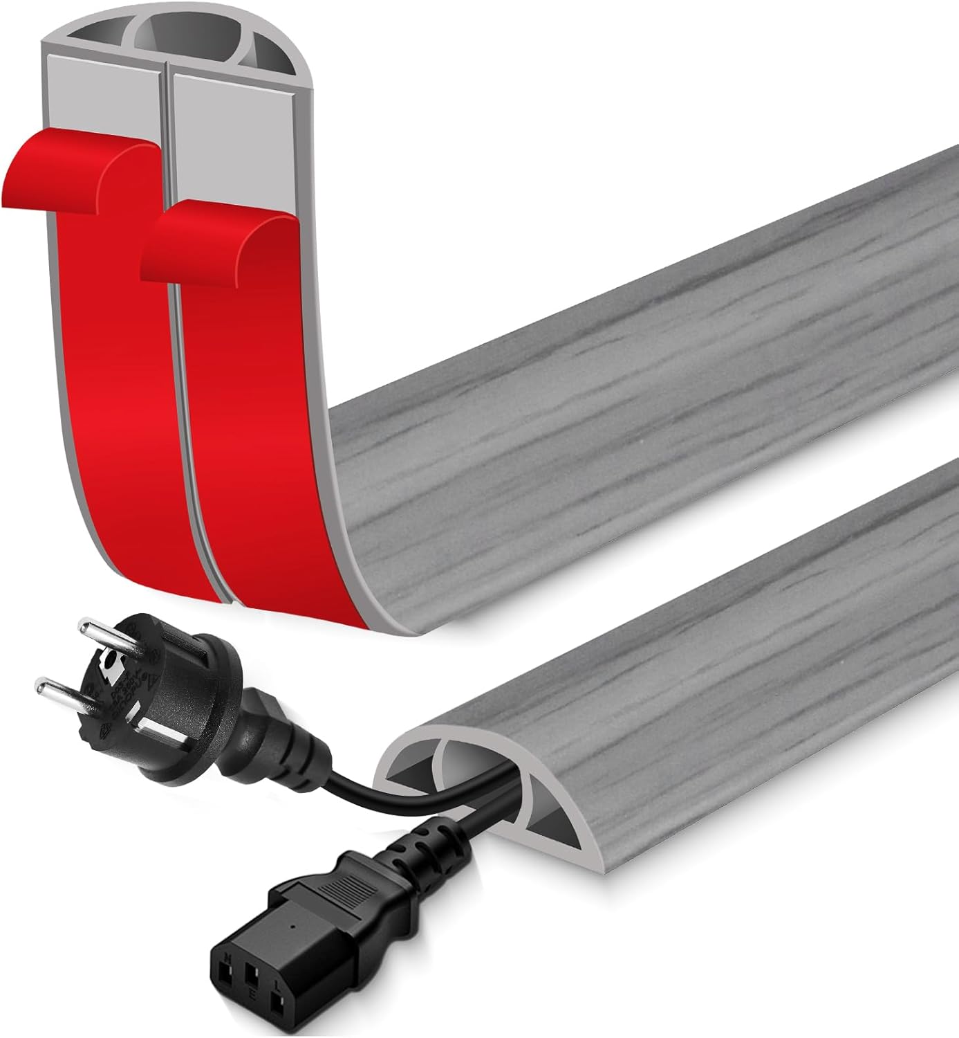 Floor Cord Cover for Wires on Floor Self Adhesive Cord Hider Floor Cable Management Wire Covers for Cords Protector Prevent Cable Trips Cord Cavity W 0.51" x H 0.31", Gray Wood, 3.3Ft