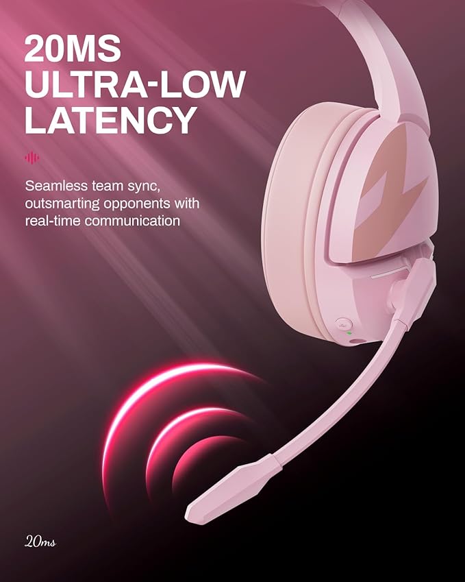 acer Wireless Gaming Headset, PS5 Headset with 2.4GHz for Ps5, Ps4, PC, Switch, Bluetooth 5.3 + 100Hrs Gaming Headphones with Noise Canceling Mic for Laptop, Mobile, Mac, 50mm Drivers (Pink)