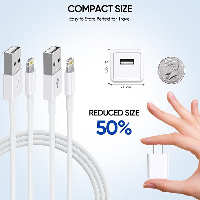 iPhone Charger, [Apple MFi Certified] 2 Pack 10ft iPhone Charger Data Sync Transfer Lightning Cable with Travel USB Wall ChargerBlock Compatible with iPhone13/12/11 Pro/SE/XS/X/XR/8/7/iPad/AirPods