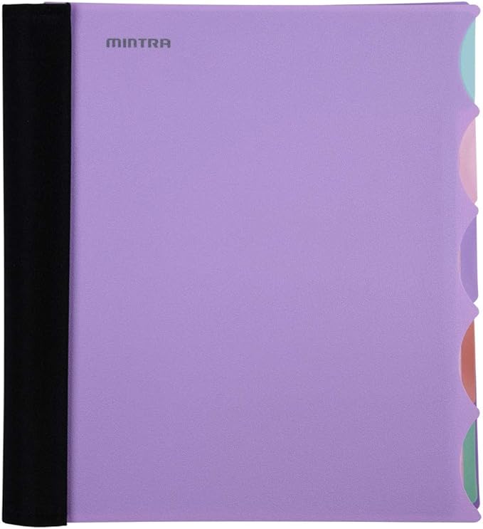 Mintra Office Durable PREMIUM Spiral Notebook, ((Lavender, 5 Subject (8.5in x 11in)) - Fabric Covered Coils, No Snags, College Ruled, Adjustable PocketDividers, Ruler, Organization, Student, School