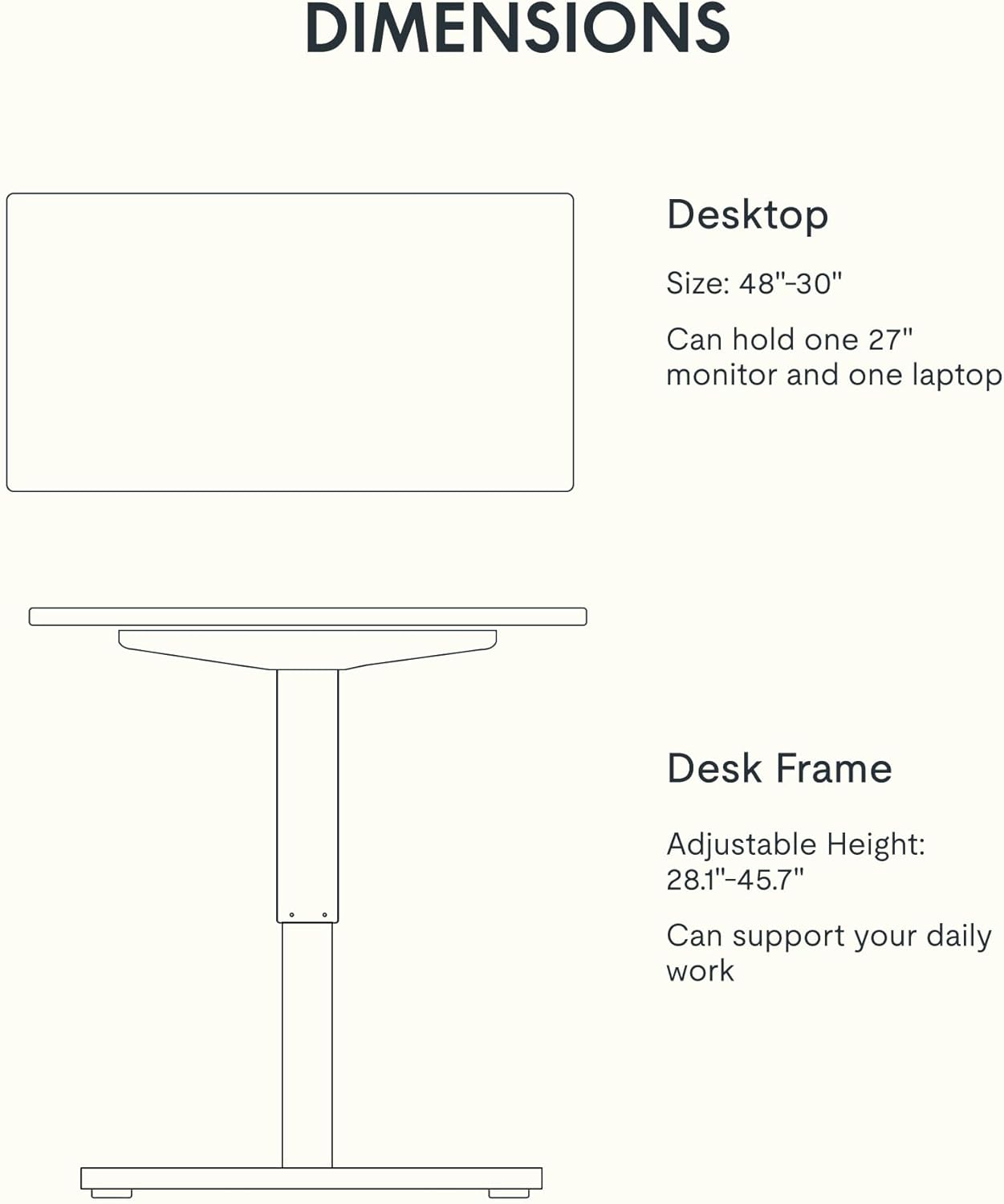 FLEXISPOT EN1 One-Piece Standing Desk, 48 x 30 Inches Electric Height Adjustable Desk for Home Office (White Frame + Gray Wood Desktop, 2 Packages)