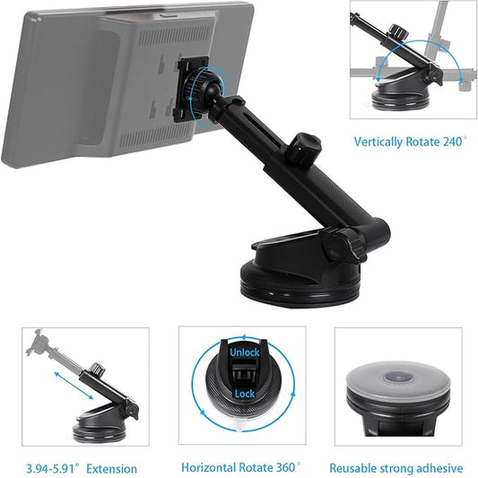 xik Universal CarPlay Screen Mount Pro - 2-in-1 CD Slot & Suction Cup Holder w/4-Button Anti-Shake Lock for CD Slot, Windshield & Dashboard, Fits 7" to 10.26" Car Monitors & GPS Displays