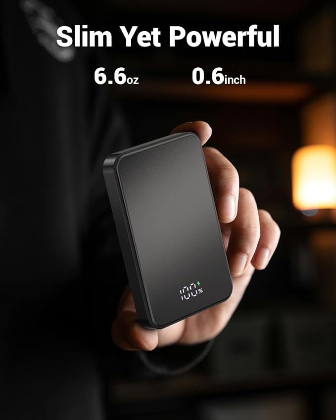 for Magsafe Portable Charger, Aluminum Alloy Small 10000mAh 20W PD Magnetic Power Bank, USB-C in&Out Wireless Battery Pack Phone Charger for iPhone 16/15/14/13/12 Plus Pro Max Series -Black