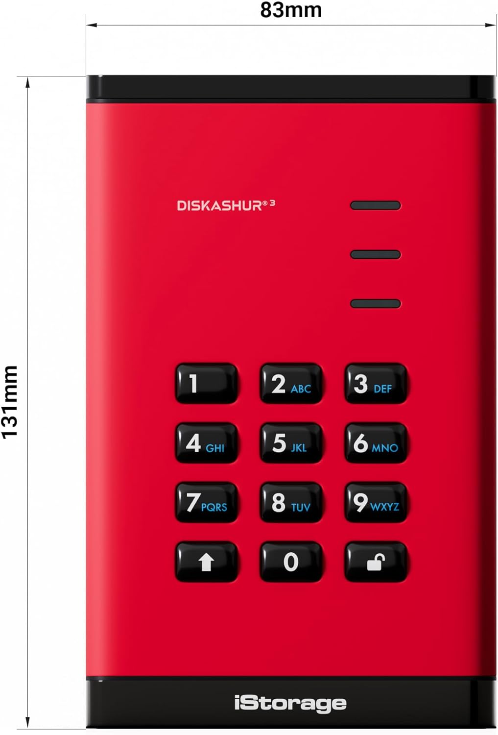 iStorage diskAshur3 SSD 1TB Red - Secure Portable Solid State Drive - Password Protected - Dust & Water Resistant - Hardware Encryption