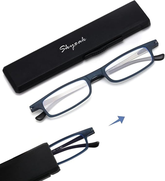 Ultra thin Lightweight Folding Reading Glasses Women Men TR90 Blue Light Blocking Anti UV/Eyestrain Foldable Compact Computer Readers Portable Unique Stretchable Slim Flat case Blue +2.0