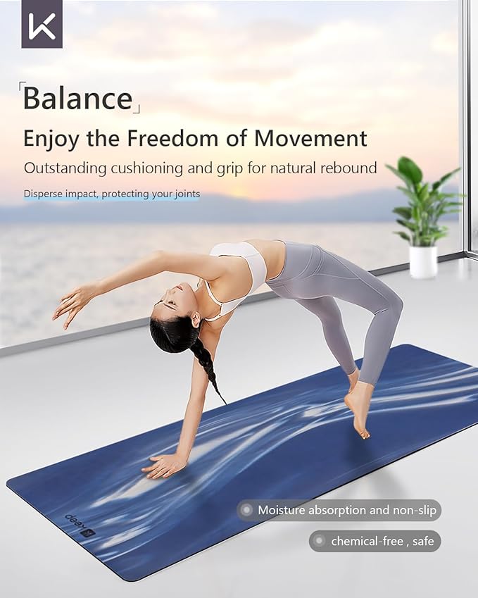 KEEP Professional Yoga Mat with Strap for Men and Women, 5mm Heavy High-Density Natural Rubber Mat for Premium Material Superior Grip, Non-Slip, Eco-Friendly 72"x26" Exercise Mat