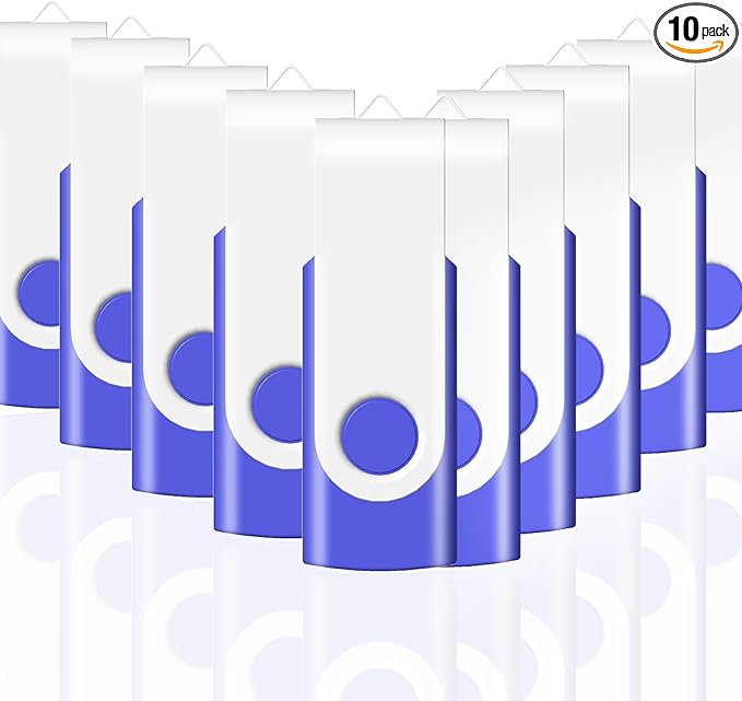 JBOS 32GB USB 2.0 Flash Drive 10 Pack - Swivel Thumb Drives with Blue Label Sheet