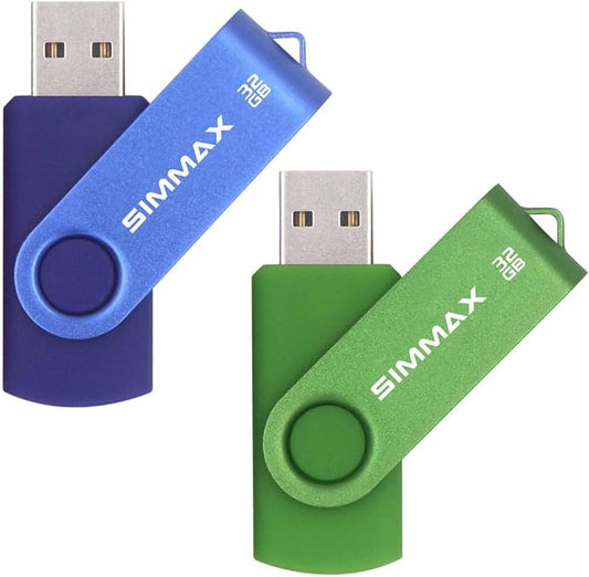 USB Flash Drives 2 Pack 32GB Memory Stick Swivel Design USB 2.0 Flash Drive Thumb Drive Zip Drives (32GB Blue Green)