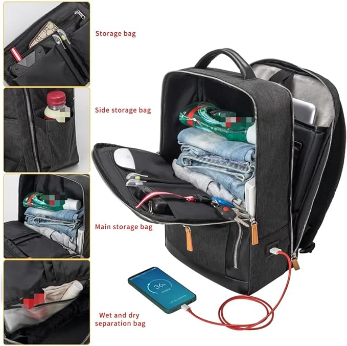 NOBLEMAN Professional Laptop Computer Backpack Men, Luxury Expandable Travel Business Office Backpacks for Executive Men, Nice Leather Waterproof College Bookbag Bag Fits 17 Inch Tech Laptop (Black) ﻿