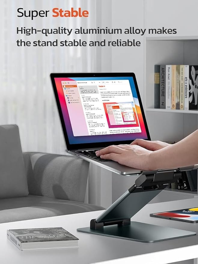 Sit to Stand Laptop Stand, Promote Healthy Posture, Ergonomic Standing Computer Stand, Tall Height Adjustable Laptop Riser, Reduce Neck Pain Compatible with MacBook Air Pro, All Laptops 10-17"-Gray