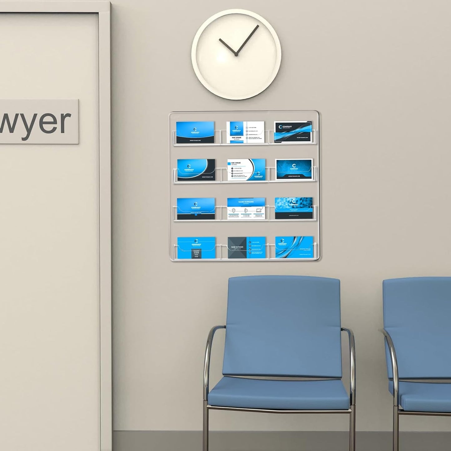 Hillban Acrylic Business Card Holder Wall Mount Clear Sticker Display Rack Multiple Card Holders Clear Acrylic Organizing Sticker Display Stand Pre Drilled(12 Pockets)