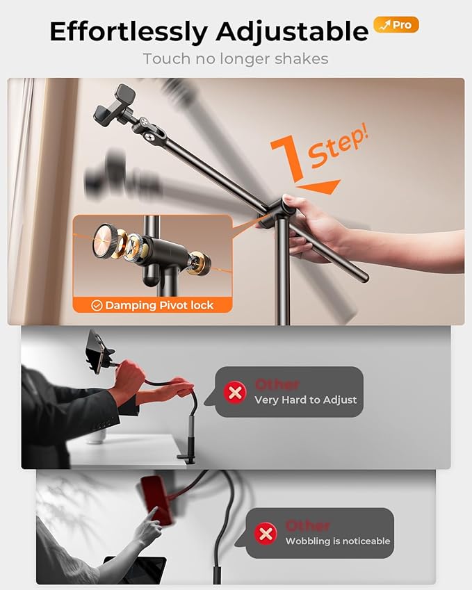 DIMONCOAT [Height-Adjustable & 360° Rotation Tablet Floor Stand Stable Base, Aluminum Alloy iPad Stand Floor Holder for iPad Mini Air Pro 12.9/9.7, Monitor, Kindle, iPhone 16, Cell Phones (4.7"-15.6")