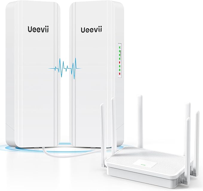 UeeVii Dual-Band Wireless Bridge Router Kit | 2.4G 5.8G WiFi Bridge | 5KM Point to Point Wireless Bridge Outdoor Network Starlink Extender for Barn/Shop | IP65 Weatherproof | Plug & Play