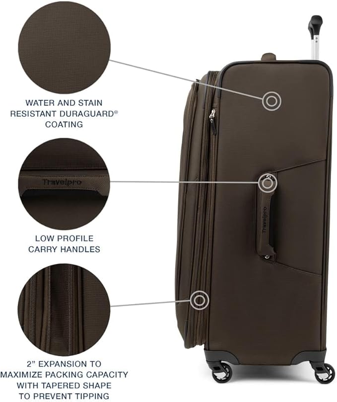 Travelpro Maxlite 5 Softside Expandable Checked Luggage with 4 Spinner Wheels, Lightweight Suitcase, Men and Women, Mocha, Checked Large 29-Inch