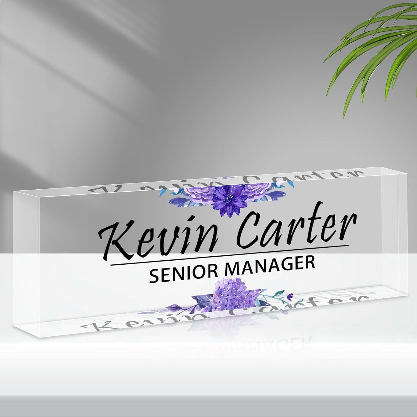 Name Plate for Desk Personalized, Acrylic Desk Decorations, Employee Appreciation Gifts, Custom Office Gifts for Coworkers, Boss, Teacher, Nurse (Purple Flowers)