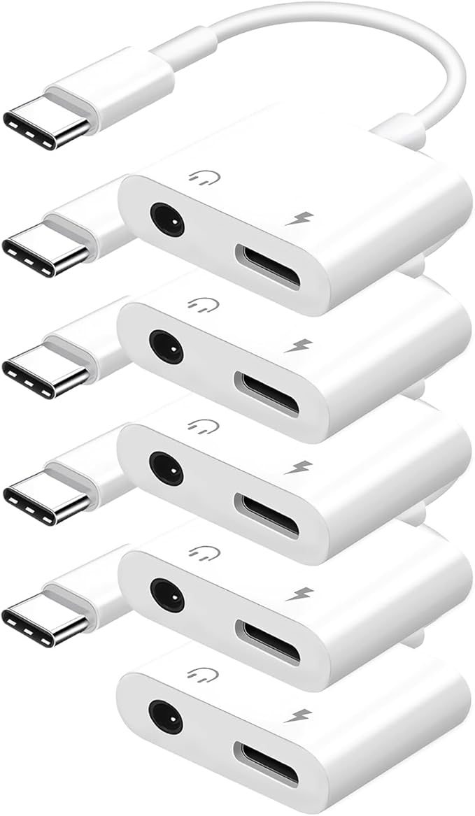 Seulliya USB C to 3.5mm Headphone Jack and Charger Adapter, 2-in-1 Audio & Fast Charging Splitter for Apple iPhone 17/16/15/Pro/Pro Max, iPad, Samsung, Pixel, and More 5Pack