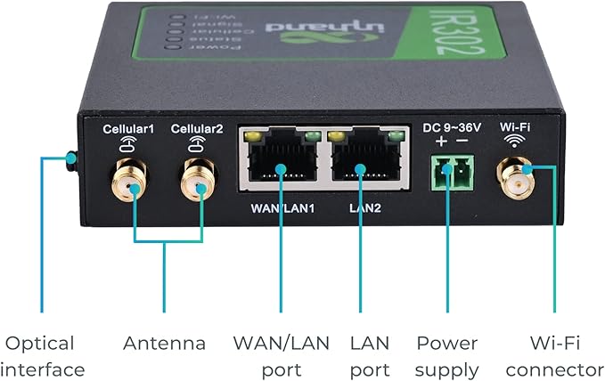 InHand Networks IR302 Industrial IoT LTE 4G VPN Router,LTE Cat 1+ Wi-Fi, Dual sim Card Slots, Management by Cloud Platform, DI/DO Port, Support T-Mobile, AT&T & Verizon, UL Certification