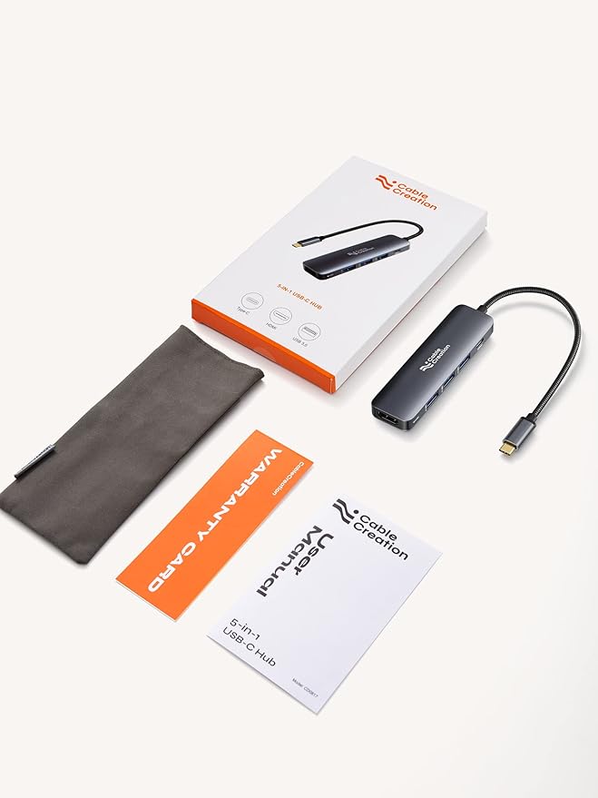 USB C Hub, CableCreation 5-in-1 USB C to HDMI Multiport Adapter, 100W PD, 3 USB 3.0 Ports for MacBook Pro, MacBook Air M1/M2, iPad Pro, Surface Pro, XPS