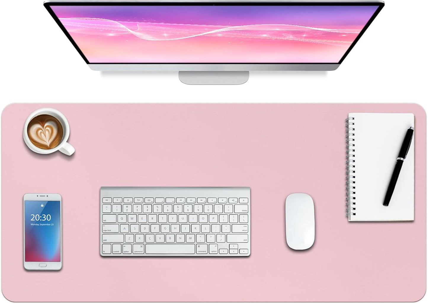 Boutilon Leather Desk Pad Protector,Non-Slip Mouse Pad,Laptop Desk Pad,Office Mouse Mat,Waterproof Leather Desk Blotter,Desk Writing Pad for Office and Home (XL-Light Pink,35.4"x 15.7")