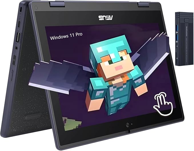 ASUS 11.6" HD 2 in 1 Touchscreen Laptop, Intel Celeron N100 Processor, 4GB RAM 256GB SSD, 256gb 9H Docking Station, Webcam, Wi-Fi 6, Bluetooth 5.1, HDMI, Windows 11 Pro, Mineral Gray