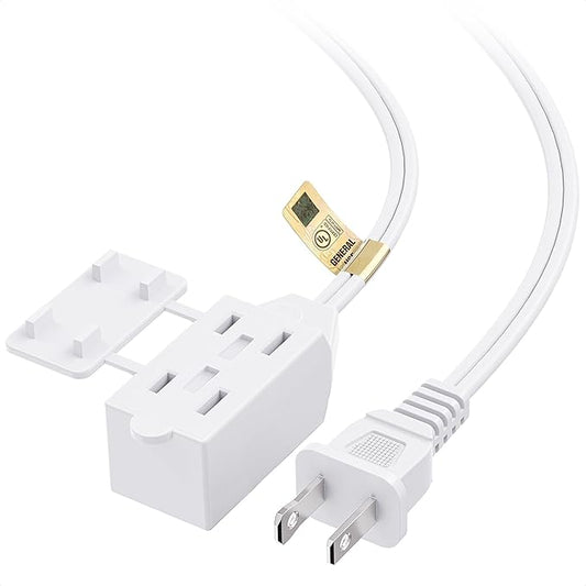 [UL Listed] Cable Matters 16 AWG 2 Prong Extra Long Extension Cord 25 ft, 13A 3-Outlet Extension Cords with Tamper Guard, 13 Amp, 1625 Watts, White