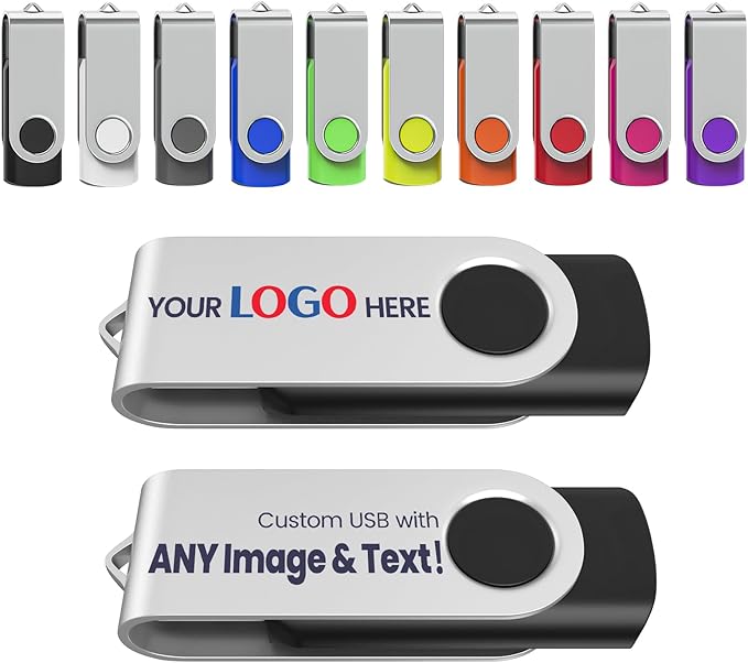 Personalized Flash Drives 8GB, Wooolken Customizable USB 2.0 Thumb Drives 10/20/50/100 Pack, Logo Memory Stick Custom Flash Drive Engraved Logo (Mixcolors)