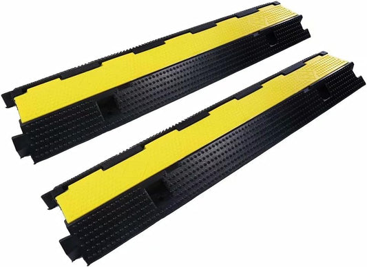Rubber Cable Ramp Cord Cover Cable Protector Ramps Wire Hose Protective 1 Channel 22000Lbs Load Capacity Traffic Speed Bump for Asphalt Concrete Gravel Driveway Indoor Outdoor, 2 Pack