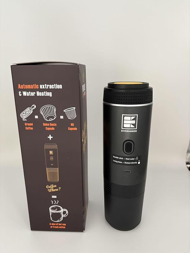 Portable Electric Espresso Machine, Travel Coffee Maker Brewer Compatible with Ground Coffee & NS Capsules (Black with LCD Screen)