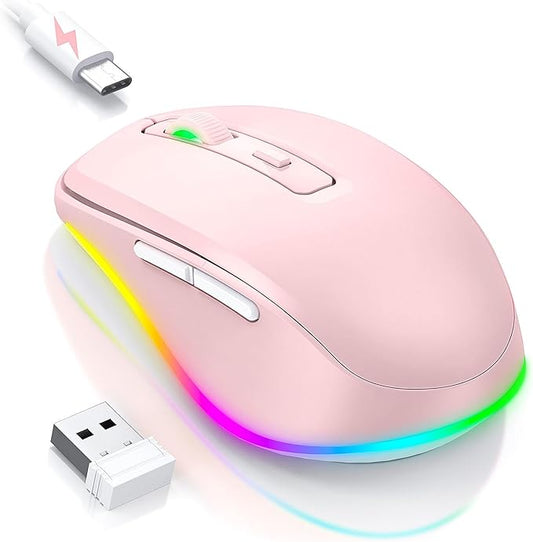 PEIOUS Mouse for Laptop, Wireless Mouse Jiggler - LED Wireless Mice with Build-in Mouse Jiggler Mover, Rechargeable Moving Mouse for Laptop Undetectable Keeps Computer Awake - Pink