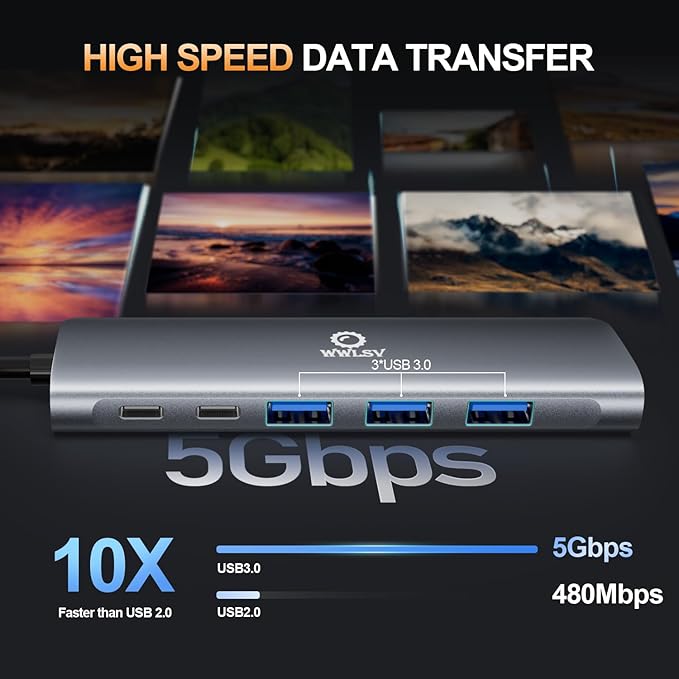 USB C Hub, 8 in 1 USB C Docking Station with 4K HDMI, 3 USB 3.0 Ports, Type-C Port, 100W PD, SD/TF Card Reader, Laptop Docking Station Compatible for MacBook Pro/Air, Dell XPS, HP, Chromebook